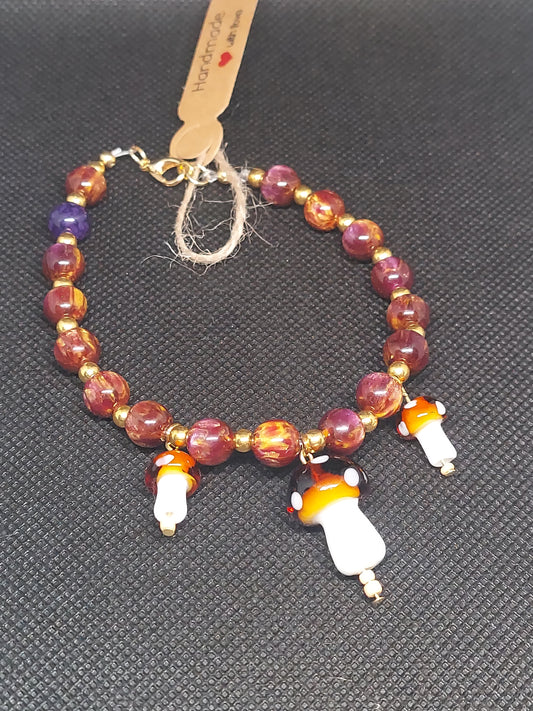 Purple Tigers Eye and Mushroom Bracelet